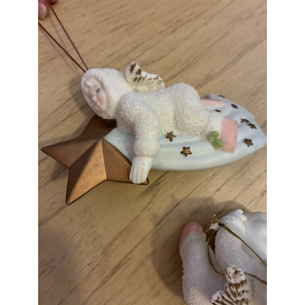 2 VTG Bisque Porcelain Snow Babies Ornaments Angel Star Comet Department 56 - Picture 5 of 15